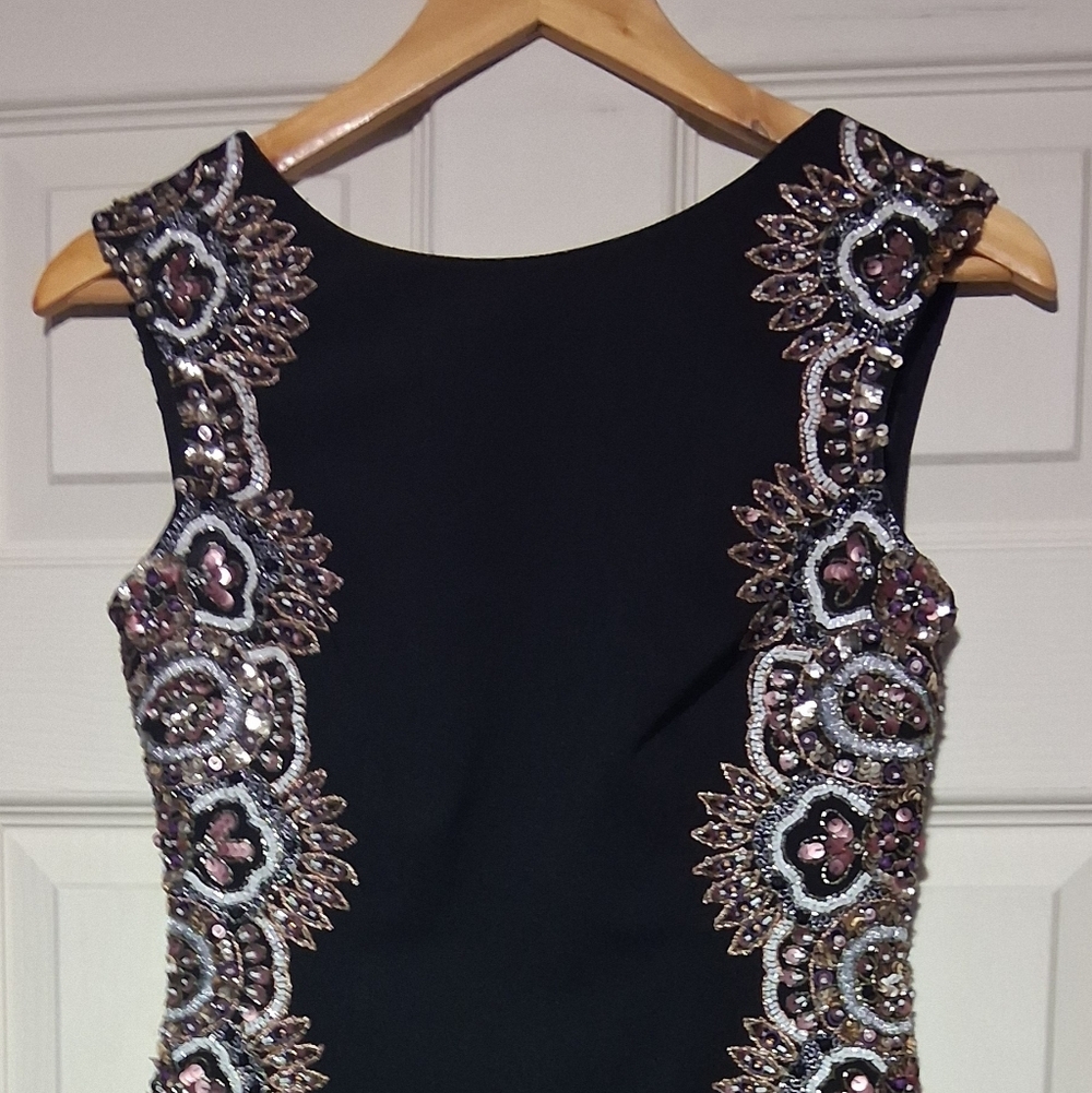 Adrianna Papell Black Dress with Embellished Details